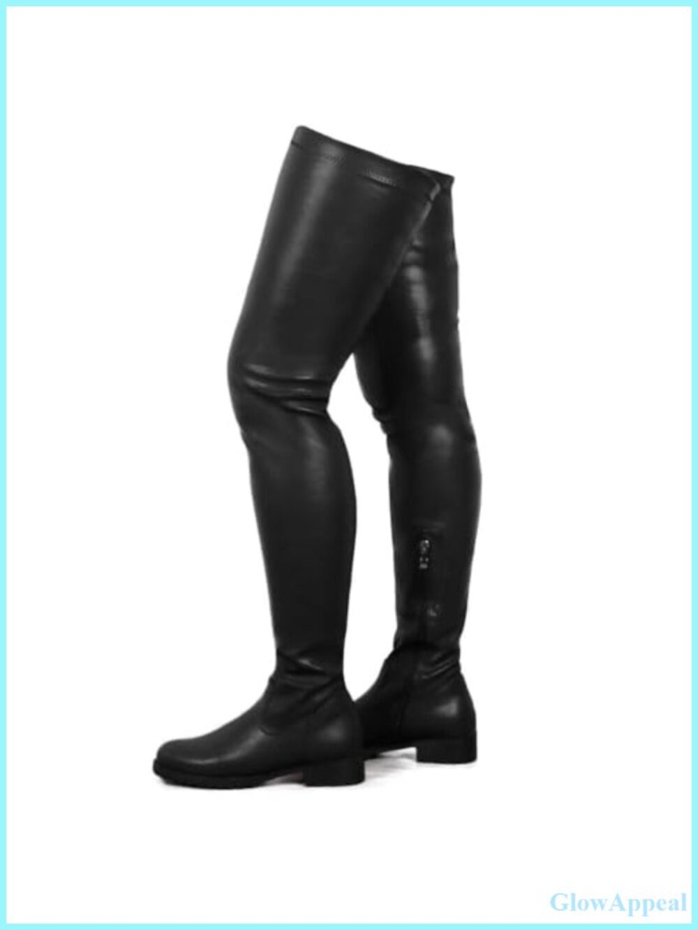 Womens Over the Knee Boots Faux Leather Low Chunky Heel Pull On
